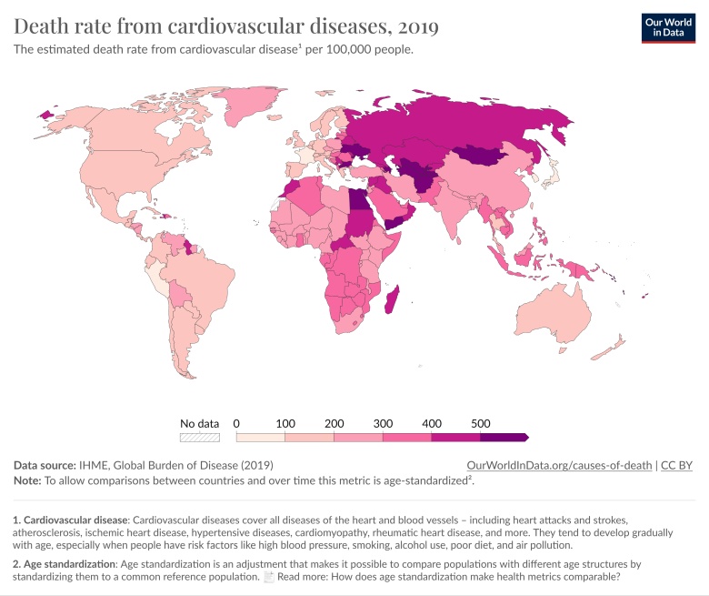 Współczynnik zgonów z powodu chorób układu krążenia na 100 tys. mieszkańców, 2019