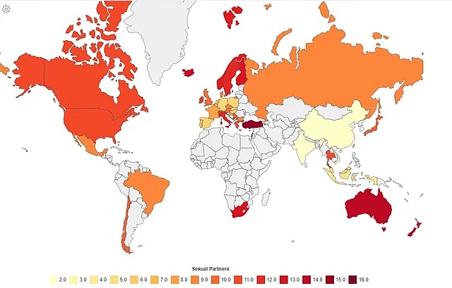 Średnia liczba partnerów seksualnych według kraju
