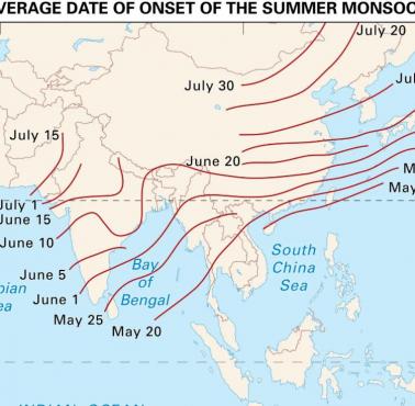 Średnia data początku monsunu w Azji