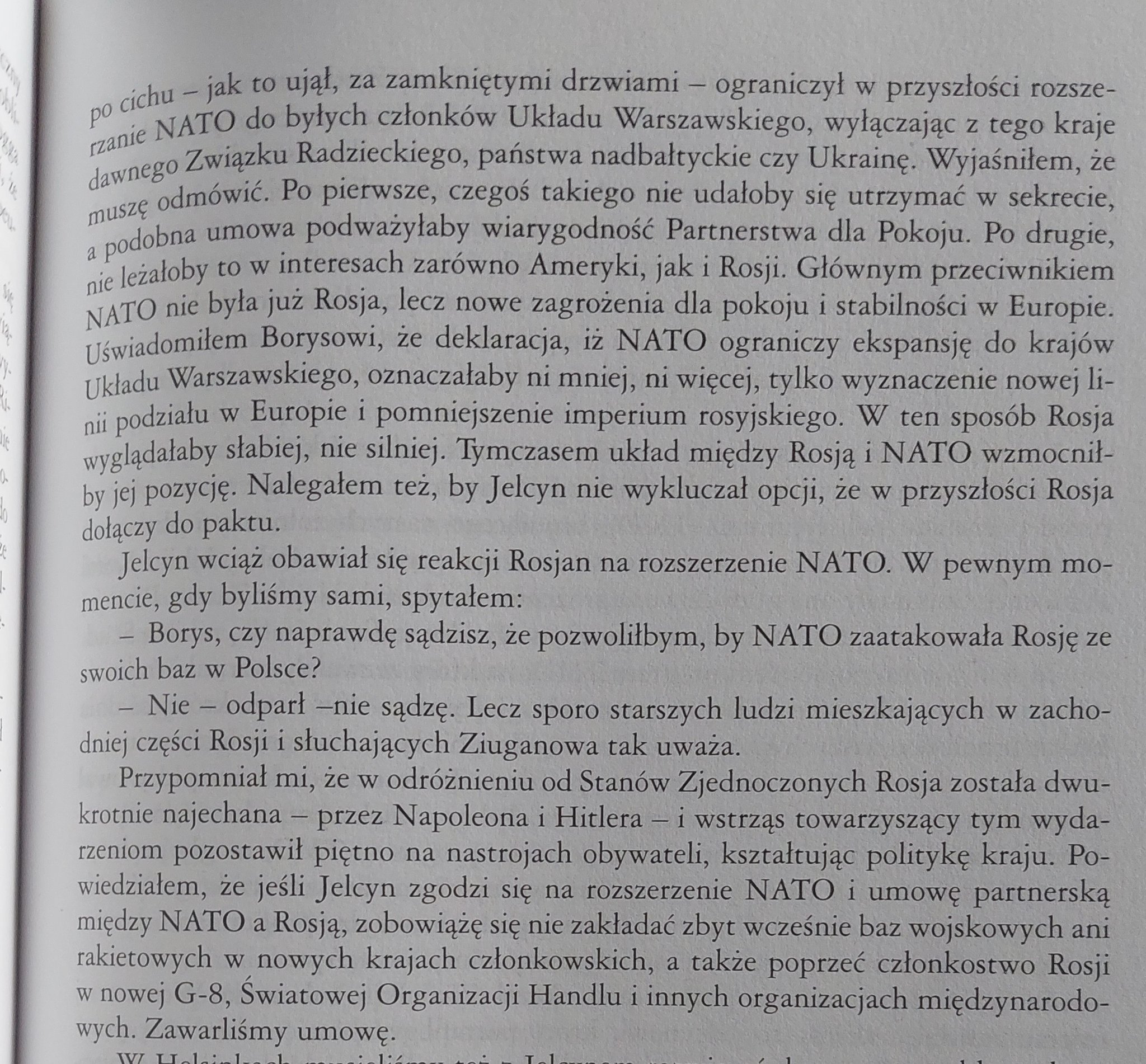 Bill Clinton w swojej autobiografii opisuje rozmowy dotyczące przyszłości NATO z Jelcynem