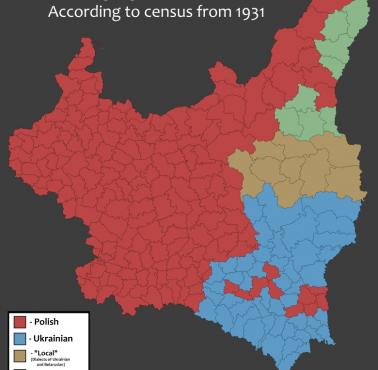 Mapa etniczna Polski. Mapa dominujących języków w każdym polskim powiecie w 1931 r.