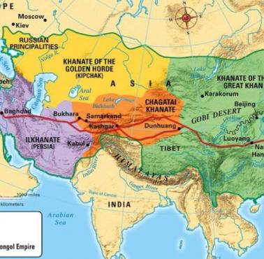 Imperium mongolskie z podziałem na chanaty, XIII wiek