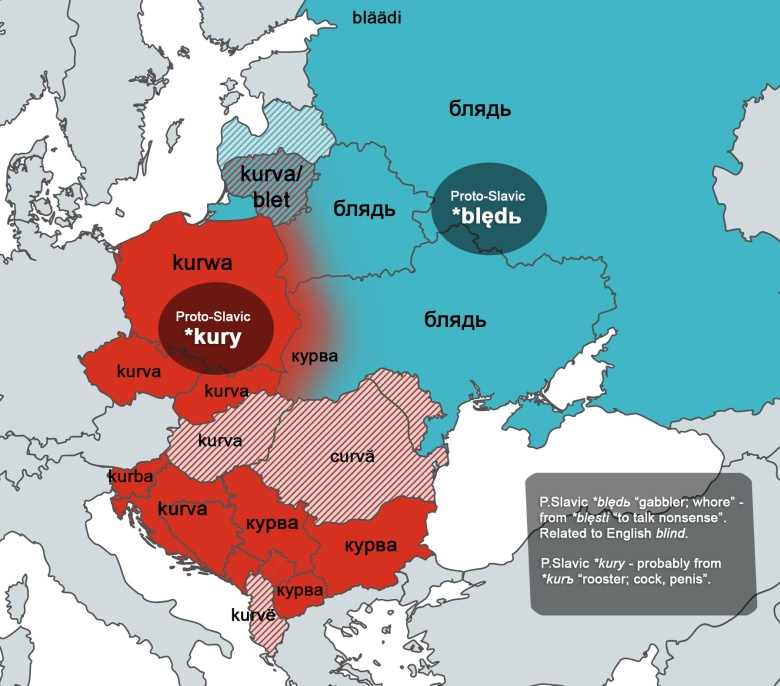 Słowo kurwa w różnych europejskich językach