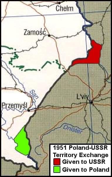 15 lutego 1951 Polska wymieniła obszar z Rosją, wymieniliśmy część Lubelszczyzny na kawałęk Bieszczad