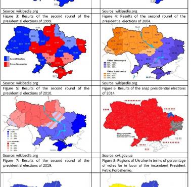 Wszystkie wybory prezydenckie na Ukrainie z podziałem na regiony, 1991, 1994, 2004, 2010, 2014