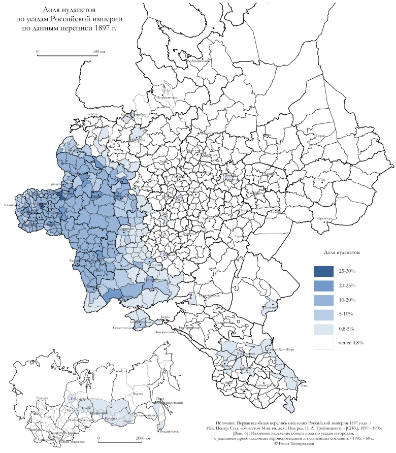 Mapa religijna Rosji z 1897 roku - żydzi