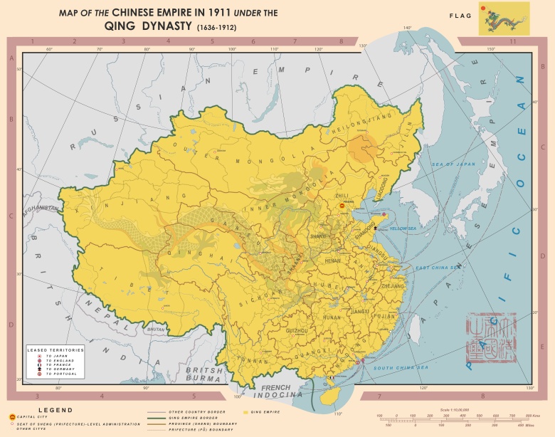 Mapa Chin w 1911 roku rewolucji Xinhai, która zakończyła rządy dynastii Qing