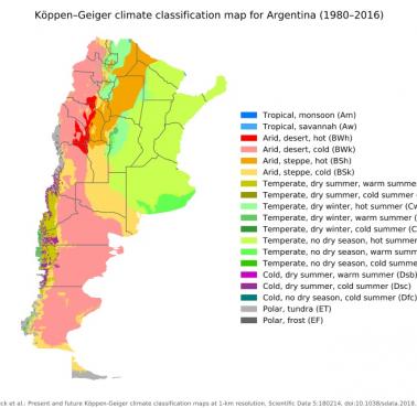 Klasyfikacja klimatów Köppena w Argentynie, 1980-2016