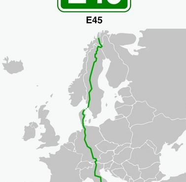 Europejska trasa E45 - konkurent Via Carpatia, najdłuższa europejska trasa północ-południe o długości 5 190 kilometrów