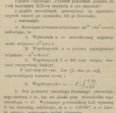 Matura z matematyki w Liceum Staszica w 1911 roku