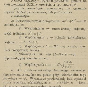 Matura z matematyki w Liceum Staszica w 1911 roku