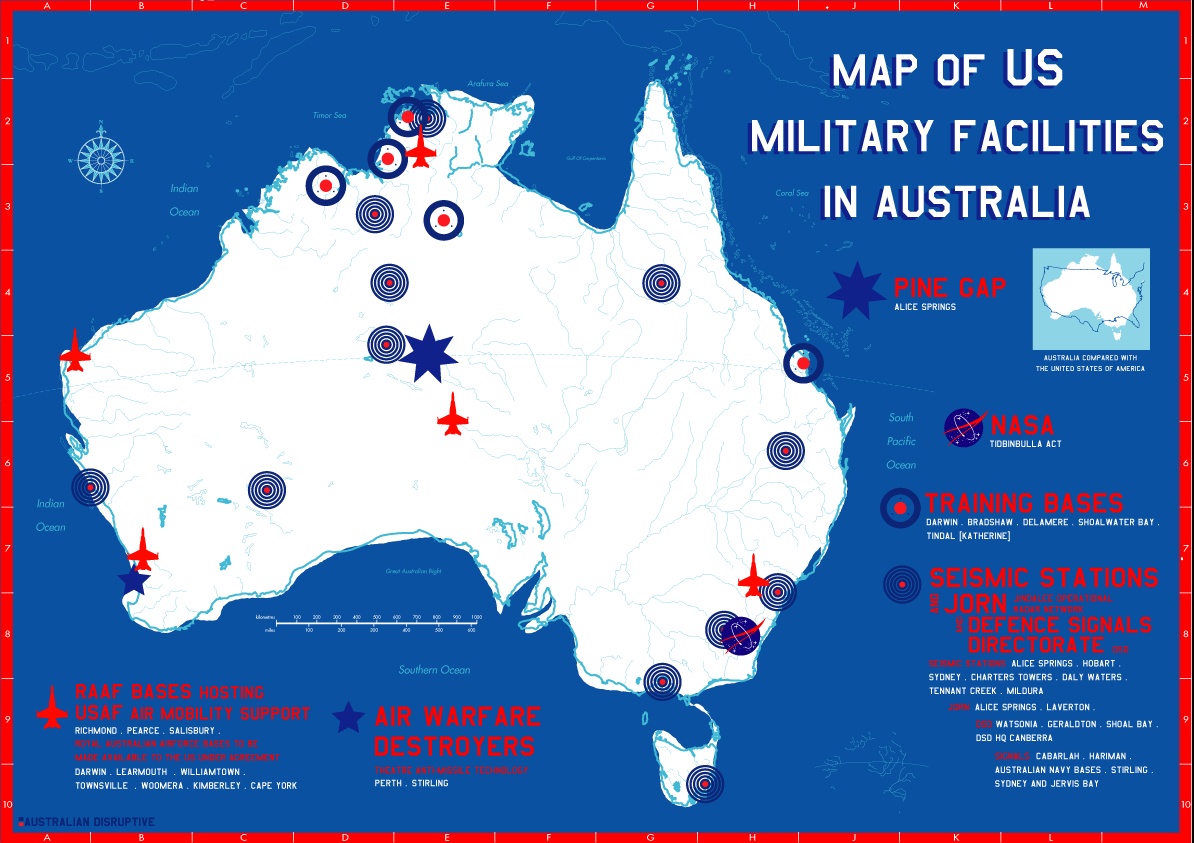 Mapa obiektów wojskowych USA w Australii