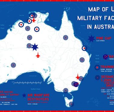 Mapa obiektów wojskowych USA w Australii