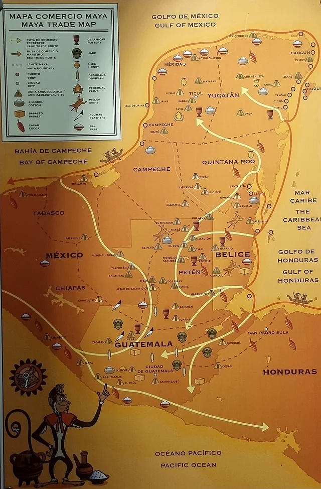 Mapa handlowa Majów, muzeum w Valladolid koło Chichen Itza, Jukatam, Meksyk