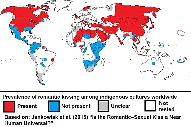 Częstość występowania romantycznych pocałunków wśród rdzennych kultur na całym świecie, 2015