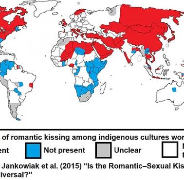 Częstość występowania romantycznych pocałunków wśród rdzennych kultur na całym świecie, 2015