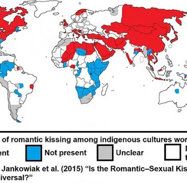 Częstość występowania romantycznych pocałunków wśród rdzennych kultur na całym świecie, 2015