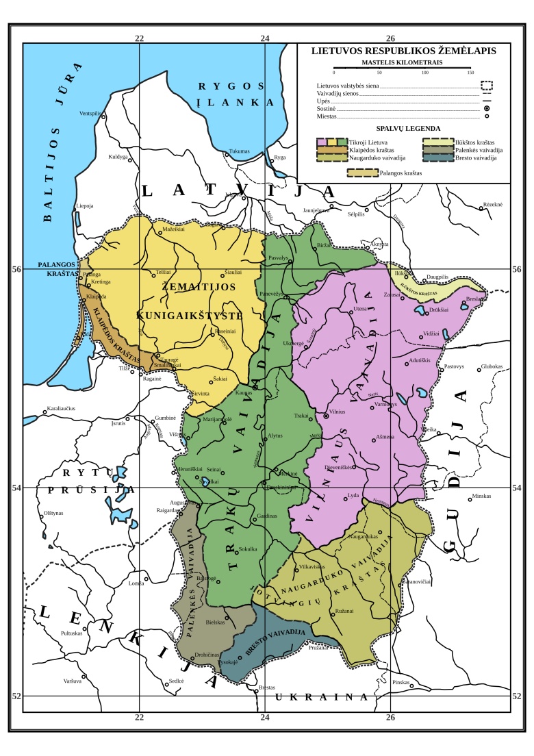 Mapa roszczeń Litwy podczas konferencji pokojowej w Paryżu z lat 1919-1920