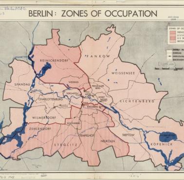 Mapa CIA 1945 pokazuje podział Berlina po II wojnie światowej na strefy okupacyjne