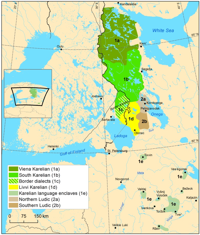 Mapa językowa Karelii (Karelia) na początku XX wieku
