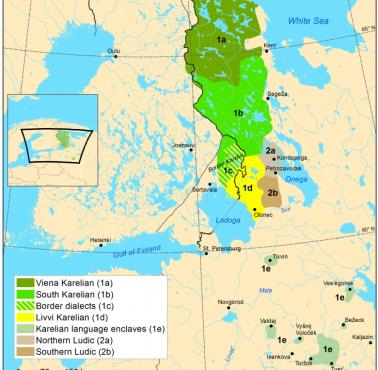 Mapa językowa Karelii (Karelia) na początku XX wieku