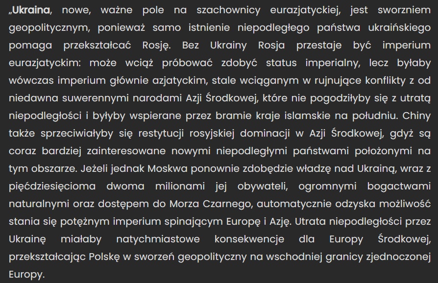 Zbigniew Brzeziński o Azji Środkowej i Ukrainy dla Rosji