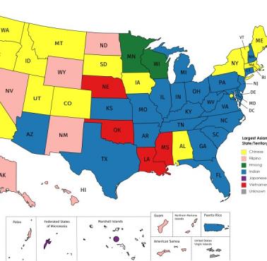 Największa mniejszość azjatycka według stanu USA