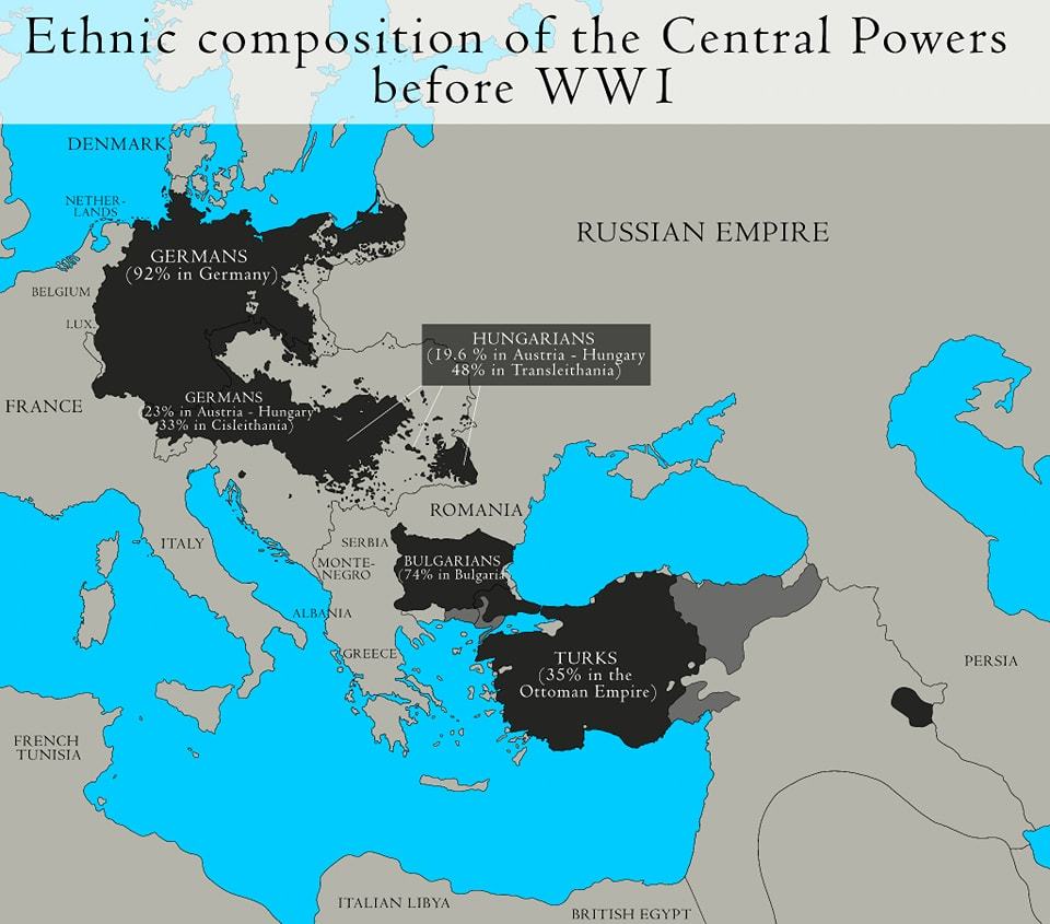 Mapa etniczna mocarstw centralnych przed I wojną światową, 1914-1918