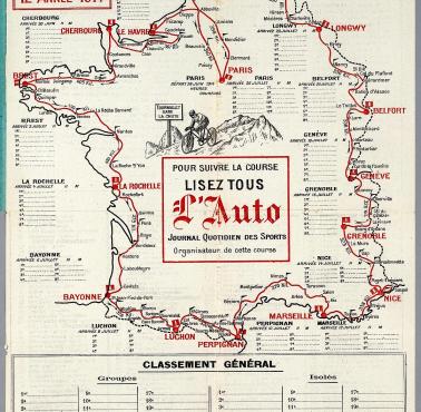 Oryginalna mapa Tour de France z 1914 r., 12. roku jego istnienia