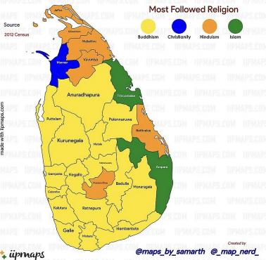 Mapa religijna Sri Lanki, 2012