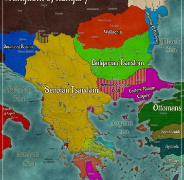 Mapa Bałkanów w 1355 roku