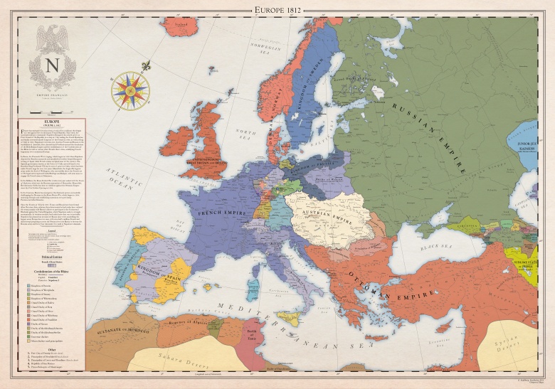 Mapa Europy z 1 czerwca 1812 roku