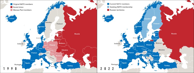 Porównanie wielkości: Europejscy członkowie NATO a Układ Warszawski (1990-2022)