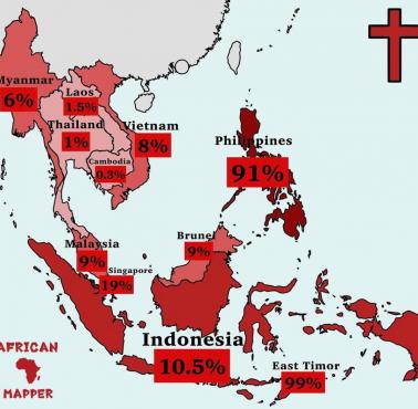 Odsetek chrześcijan w krajach Azji Południowo-Wschodniej