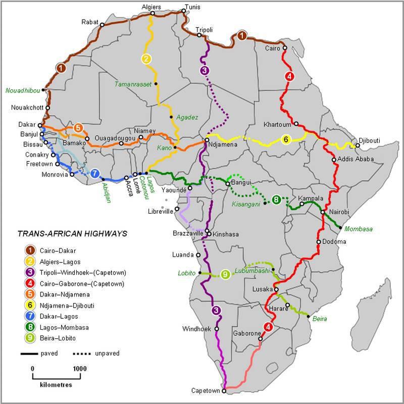 Top9 najważniejszych dróg Afryki. Sieć dróg (sieć transportowa, sieć drogowa)