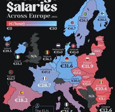 Średnia stawka godzinowa w Europie w 2023 roku