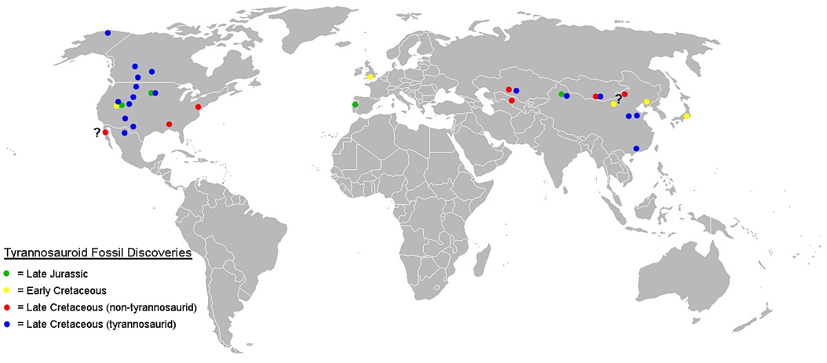 Kraje, w których znaleziono skamieniałości tyranozaurów