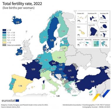 Dzietność w poszczególnych państwach europejskich, 2022