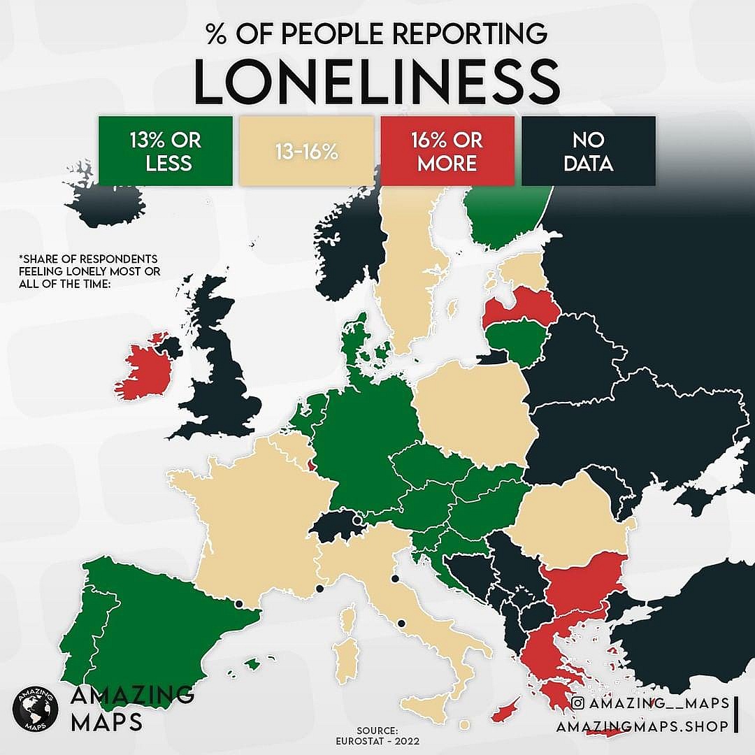 Odsetek osób w poszczególnych europejskich państwach, które są samotne, 2022