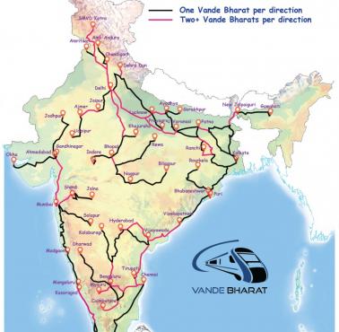 Sieć kolejowa w Indiach (pociągi  Vande Bharat), stan 4.2024