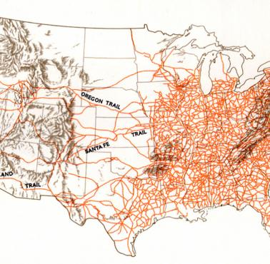 Szlaki lądowe i drogi dla wozów w USA, 1860 r.