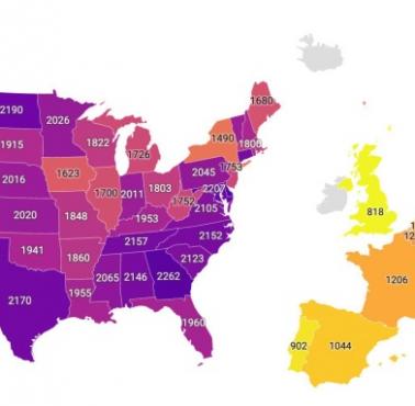 Mediana wielkości mieszkania w USA i Europie