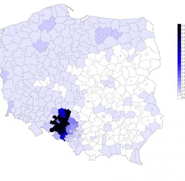 Odsetek etnicznej ludności niemieckiej w Polsce według Narodowego Spisu Powszechnego 2021