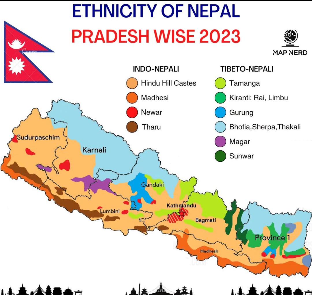 Mapa etniczna Nepalu, 2023