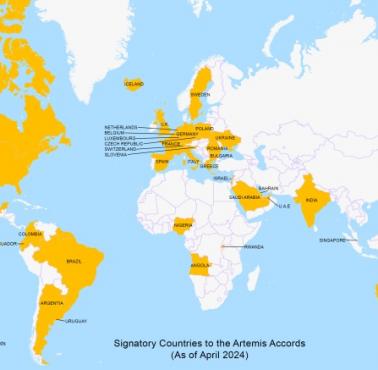 Kraje, które podpisały porozumienia Artemis (stan na kwiecień 2024 r.)