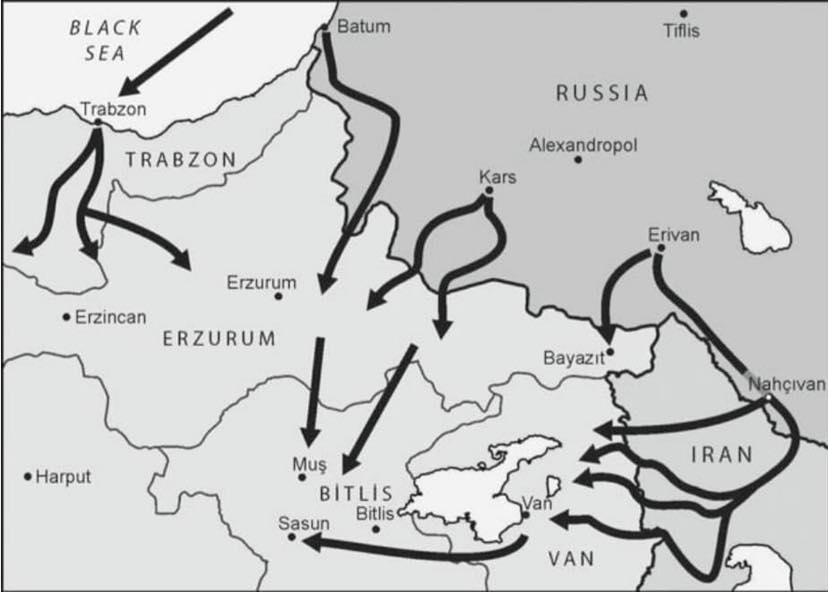 Szlaki przemytu rosyjskiej broni do Armenii do walki z Turkami i Kurdami podczas I wojny