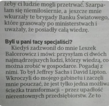 Balcerowicz i jedyna ścieżka. Henrykę Bochniarz o "transformacji"