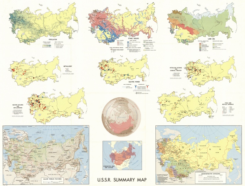 Mapy ZSRR z 1971 roku (zasoby, podział etniczny, geografia, energetyka, metalurgia, podział administracyjny ...)