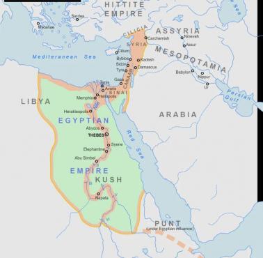 Mapa imperium egipskiego w XV wieku p.n.e. (1500 rok p.n.e.)