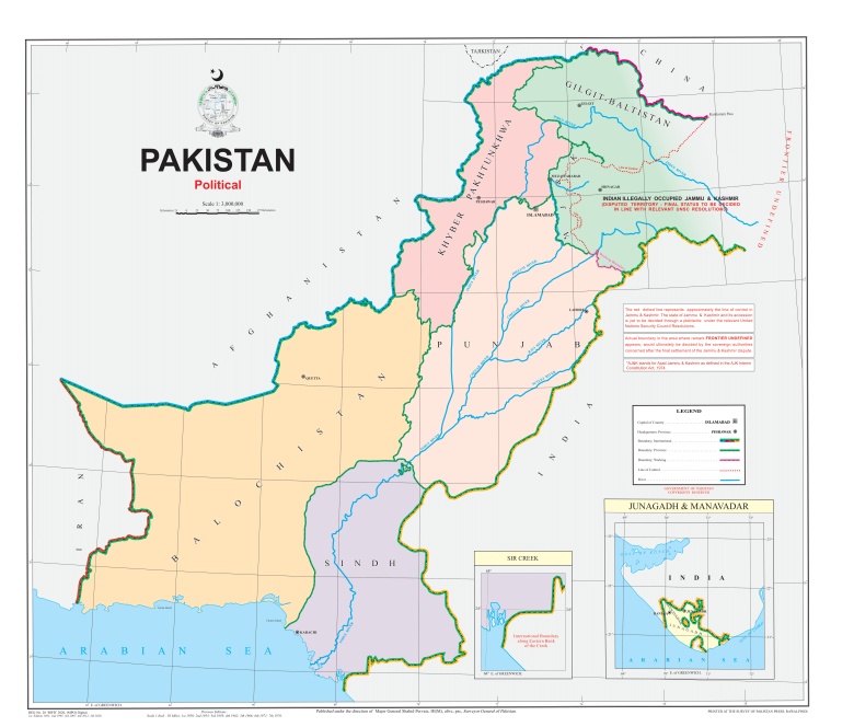 Oficjalna mapa polityczna Pakistanu - od 2020 roku, przygotowana przez Imrana Khana